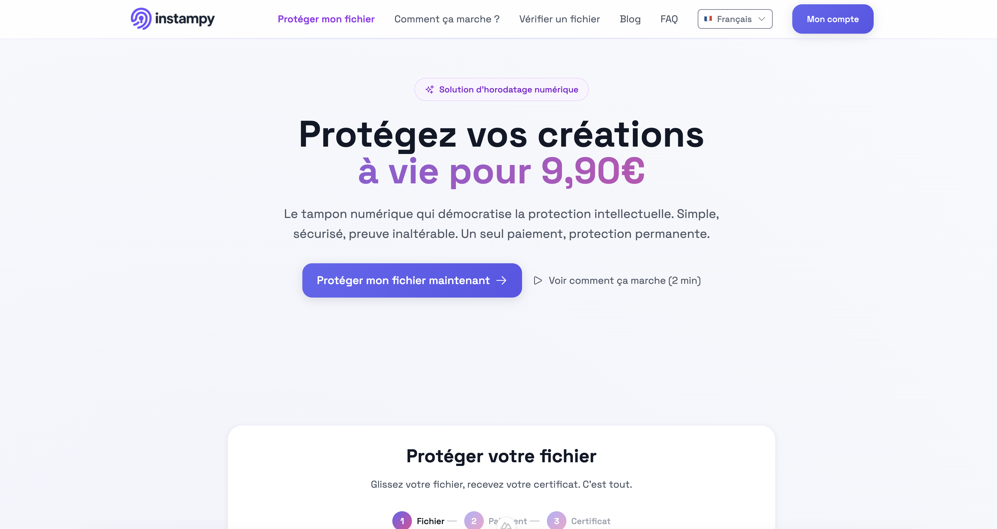 Capture d'écran de l'accueil instampy.fr